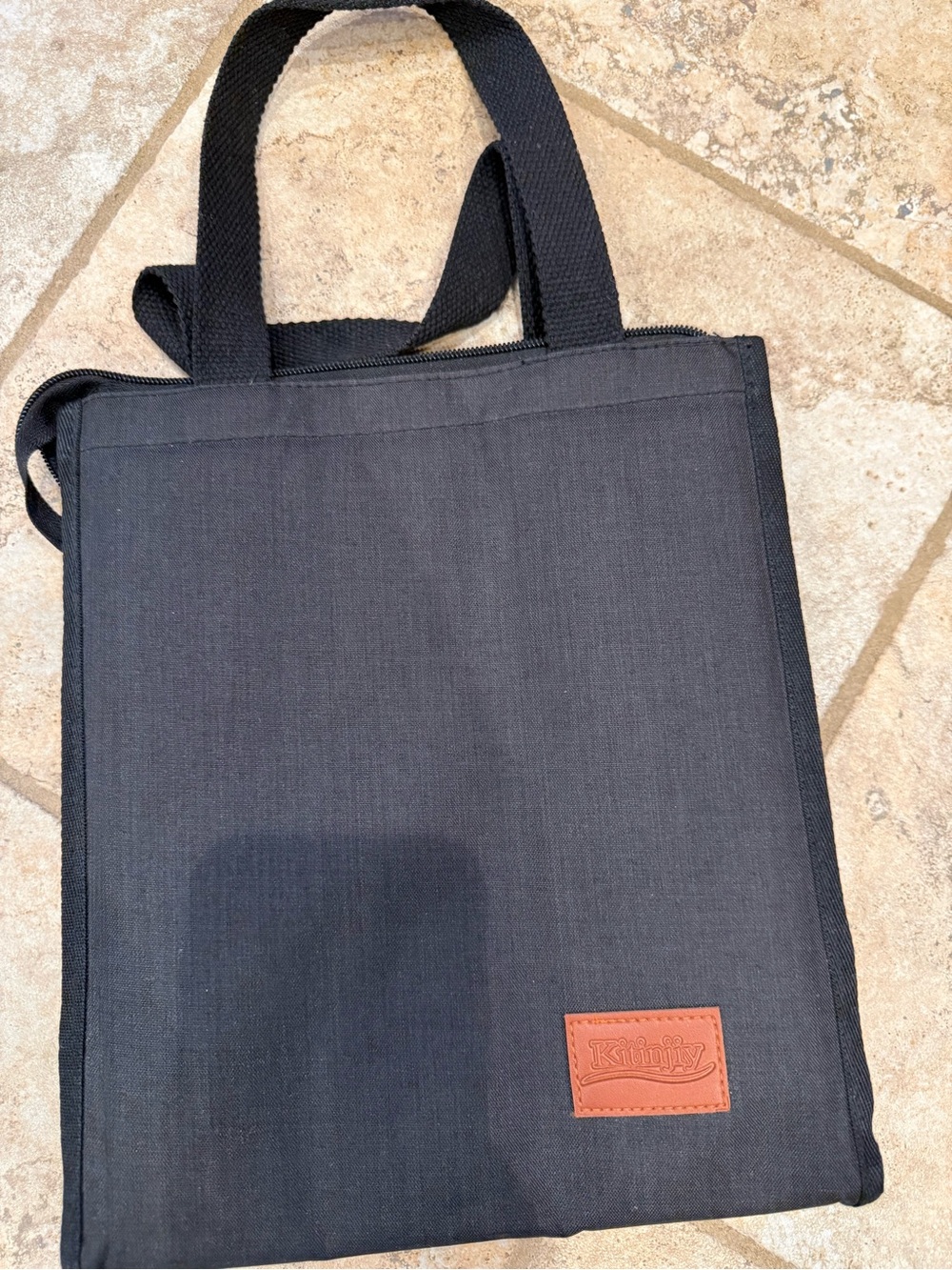 Black Canvas Messenger Tote with Brown Accent Patch lunchbox